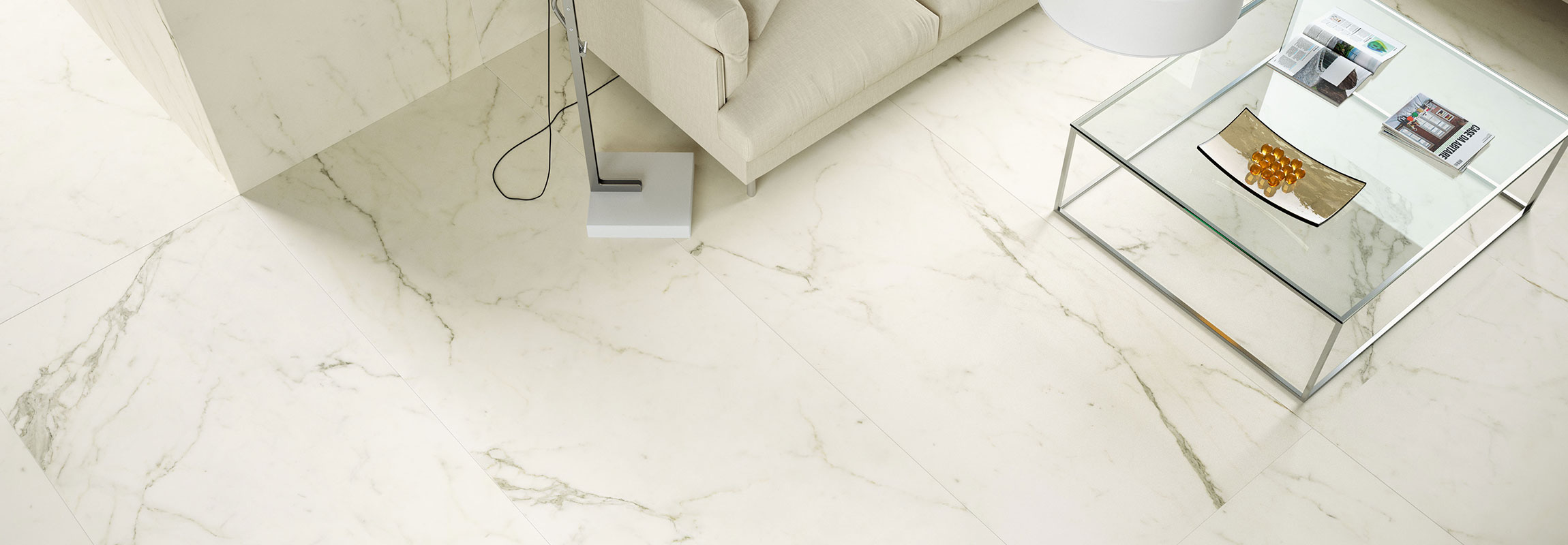 Coverlam Estatuario white crack effect porcelain tiles